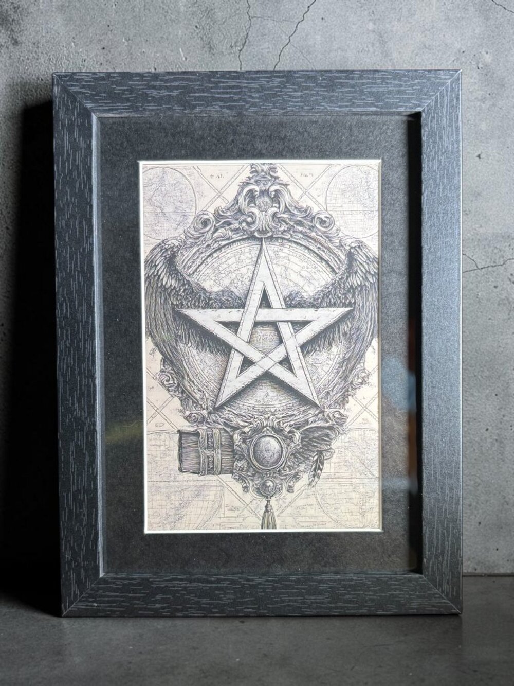 Gothic Winged Pentacle Art Print | New 5x7 Framed Decor